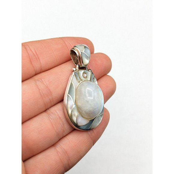 Ed Lohman Sterling Silver Rainbow Moonstone Mother Of Pearl MOP Inlay Pendant - Picture 6 of 10
